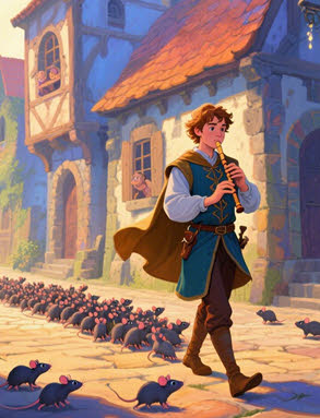 Pied Piper simple story in Spanish and English for kids